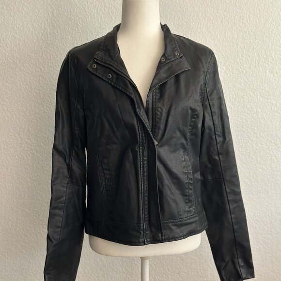 A New Day Black Faux Leather Moto Jacket Size Medium - Picture 3 of 9